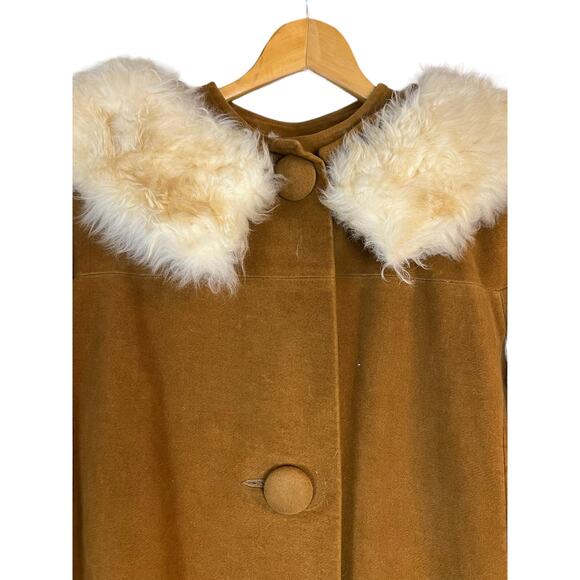 Vintage Stroller Coat 60s Mod Retro Sheep Fur Collar - Picture 7 of 16